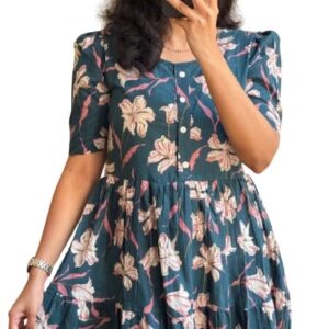 omen's Pure Rayon Anarkali Kurta, Kurti for Women | Floral Design Print | Western Maxi Fit & Flare Dress | Casual Spring and Everyday Wear
